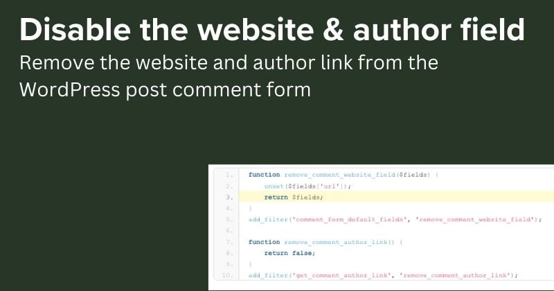 Remove the website and author link from the WordPress post comment form